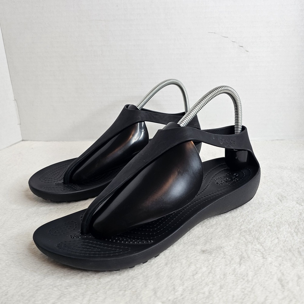 Crocs Serena Sexi Flip Women's 10 Black Slingback Thong T-Strap Sandals